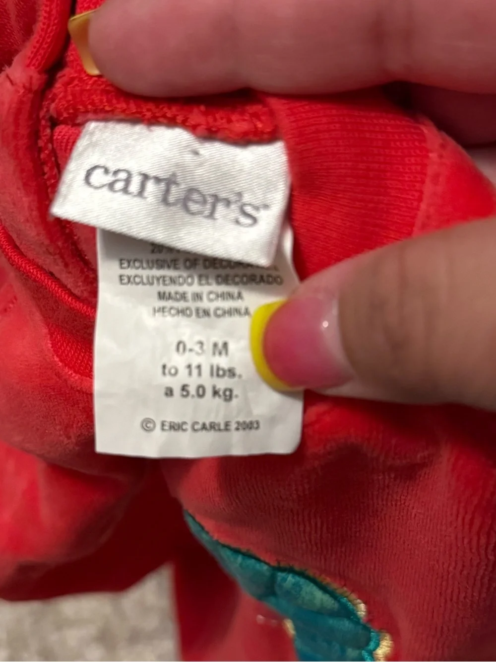 Eric Carle for Carter's The Very Hungry Caterpillar red velour baby sleeper Y2K